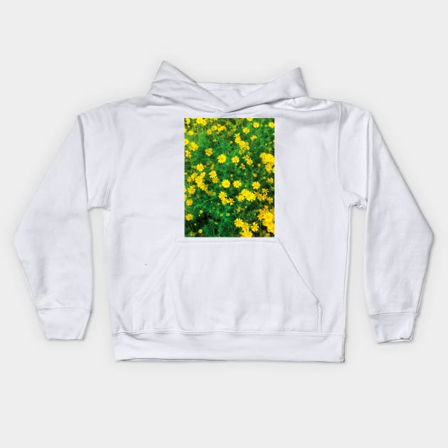 Blooming sulfur cosmos (yellow cosmos) flower bushes Kids Hoodie by FOGSJ